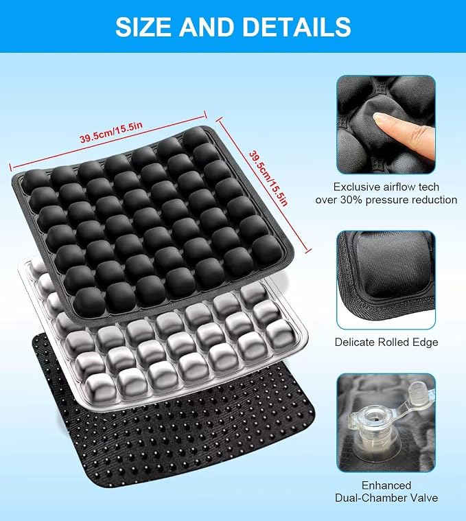 Sondur travel cushion, Press Type Airplane Seat Cushion for Long Flights | Inflatable Travel Seat Cushion,Airplane 49 Airbags,3D Air Cell Cushion With Air Pump,Breathable Portable,Ergonomic Support - Image 2