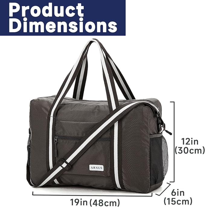 Carry On Travel Bag, Lightweight Foldable Packable Tote Bag 25L | Water Repellent, Expandable Travel Duffle with Luggage Sleeve and Shoulder Strap for Men Women - Image 3