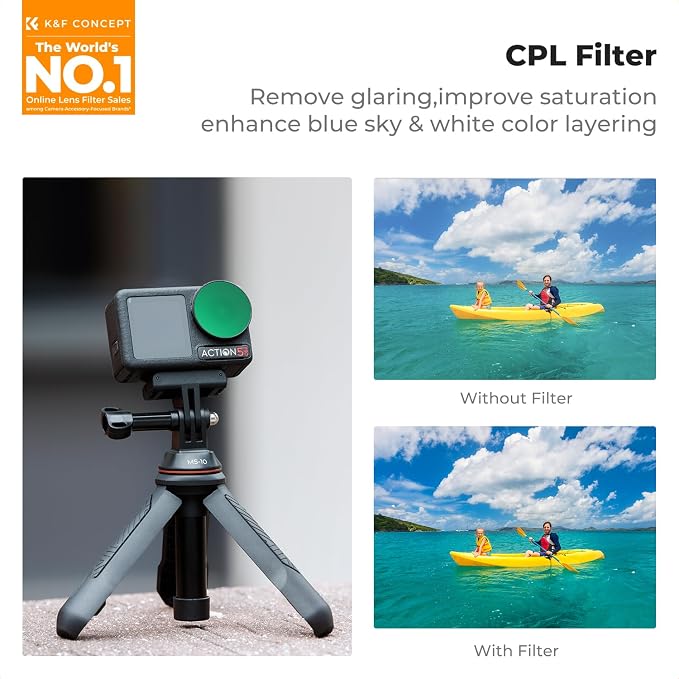 K&F CONCEPT ND PL Filter Kit Compatible with DJI Osmo Action 5 Pro/Action 4 | 4Pack CPL ND8 ND16 ND32 Screw On Polarizing Neutral Density Filter, HD Optical Glass/Multi-Coated/Metal Frame FD131 - Image 3