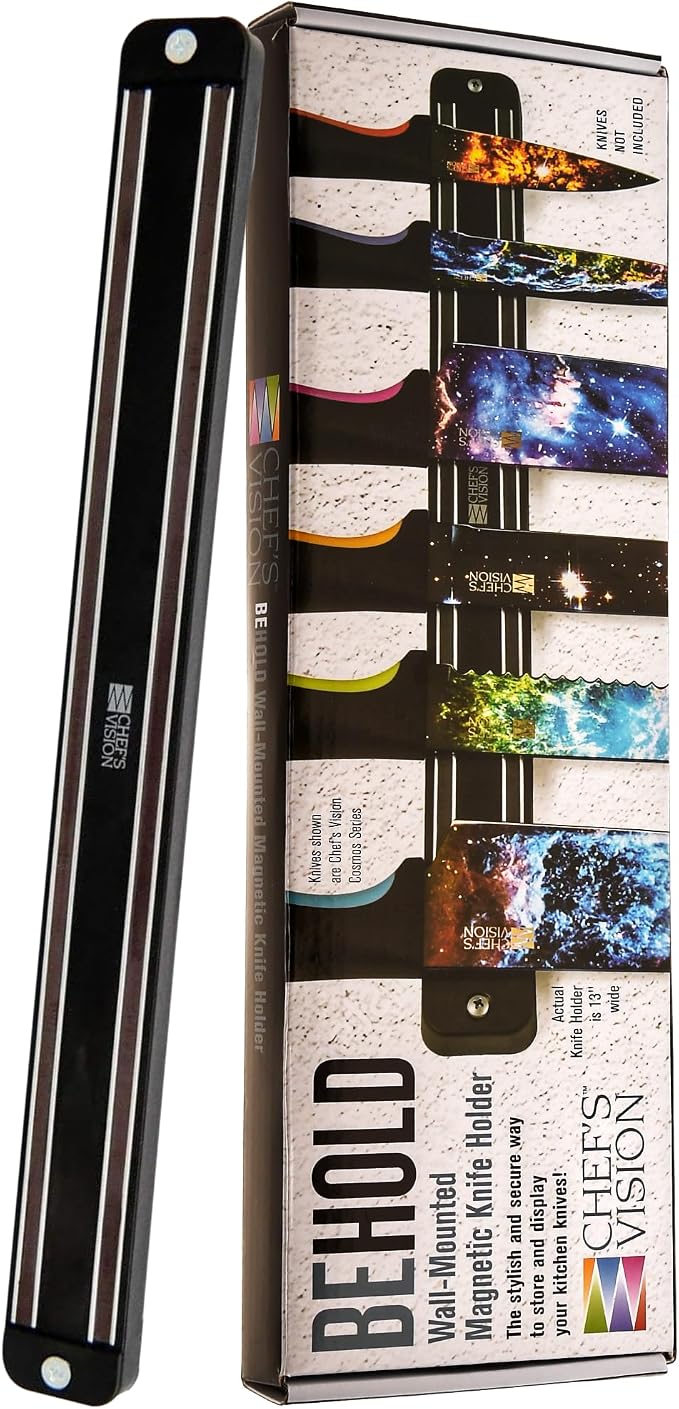 CHEF'S VISION Black Magnetic Knife Holder for Wall, 13" Kitchen Knife Rack | Knife Magnetic Strip with a Slim Magnetic Bar, Continuous Full-Surface Hold Keeps Knives Secure Without Slipping or Shifting by ChefsVision