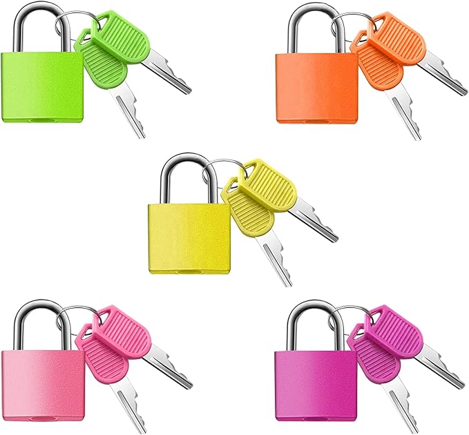 5Pack Suitcase Locks with Keys, 23mm Small Luggage Padlocks Multicolor, Solid Brass Mini Padlocks for Suitcase, Luggage, Travel Bag, Backpack Zipper, Jewelry Box, Diary Books, Drawer, Toolbox by Fuaxat