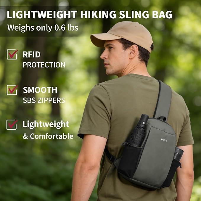 ECOHUB Anti-Theft Crossbody Bag Men Women RFID Blocking Lightweight Sling Backpack Water Resistant for Travel Hiking Outdoor - Image 2
