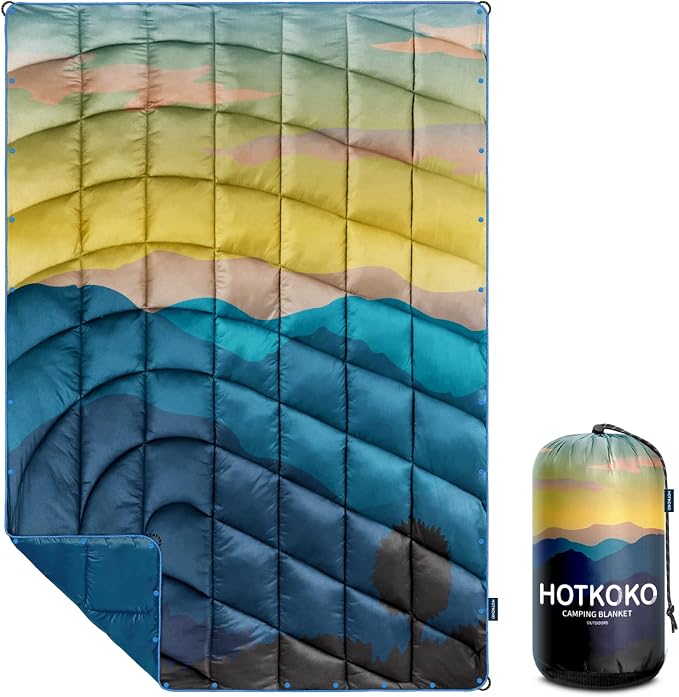 Puffy Camping Blanket,Large Camp Blanket Outdoor Camping Quilt Waterproof | Lightweight Printed Warm Packable Down Alternative Blanket for Camping,Traveling, Stadium, Hiking, Picnics by hotkoko