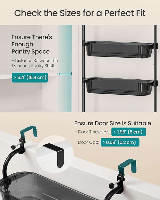SONGMICS 6 Tier Over the Door Spice Rack, Steel, PET Plastic | Spice Organizer, Over the Door Organizer, PET Plastic, Ink Black, GLORA Collection UKCS046BH01 - Image 4