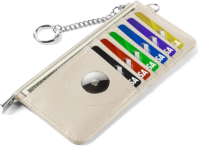 RFID Blocking Slim Credit Card Holder Wallet with Zipper Money Pocket & Keychain, Slim Airtag Wallet for Men Women by Ecovision