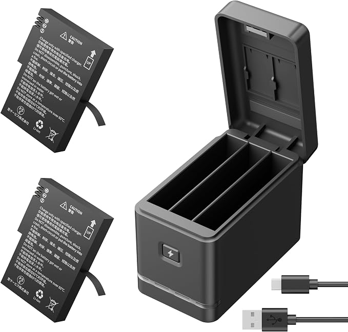 2 x 1350mAh Rechargeable Battery with 3-Channel Charger Case for AKASO 360 Camera, MicroSD Card Storage Slots by AKASO