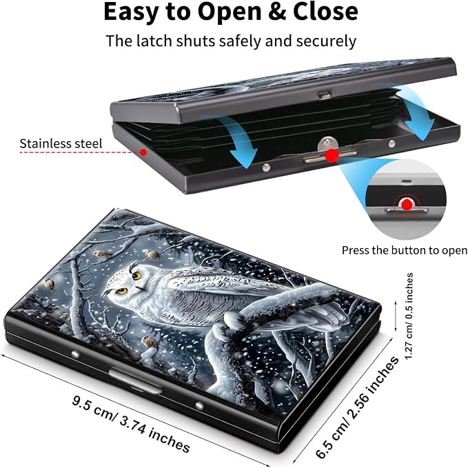 Metal Wallet,Credit Card Holder for Women Men,RFID Blocking Card Holder Mini Slim Aluminum Wallet ID Case Hard Case Business Card Holder Case,Cartoon Owl Snow - Image 5