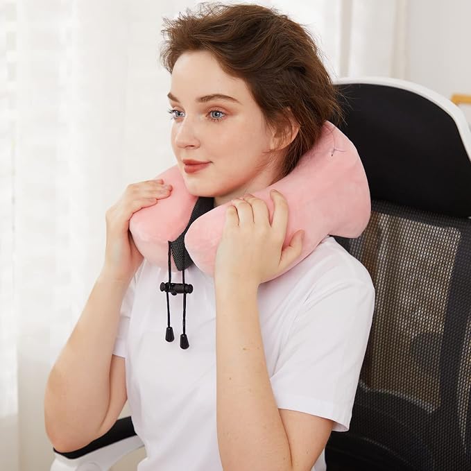 TALLGO Travel Pillow, Best Memory Foam Neck Pillow Head Support Soft Pillow for Sleeping Rest, Airplane Car & Home Use (Pink) - Image 3