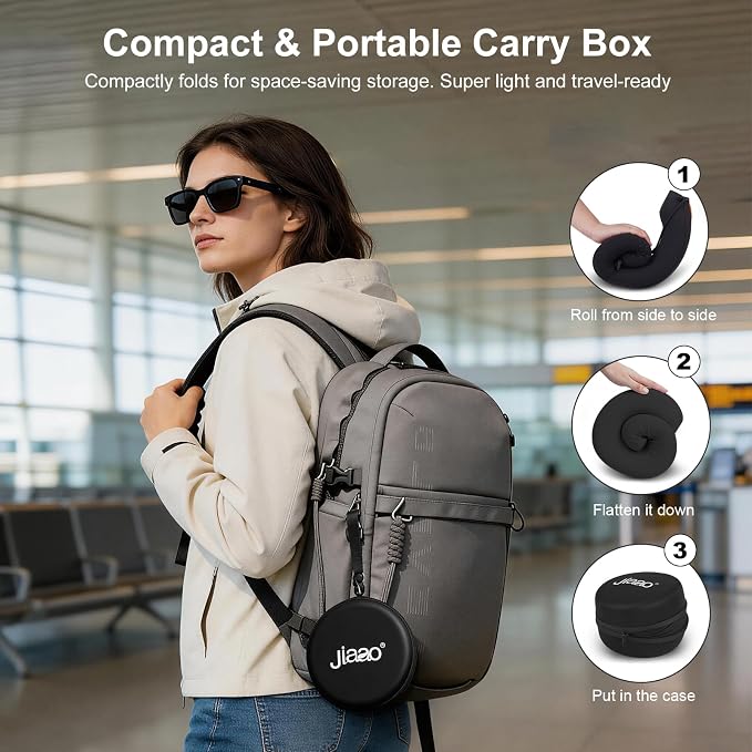 Ergonomic Travel Pillow,100% Memory Foam Travel Neck Pillow for Airplanes | 360° Neck & Chin Support Airplane Pillow For Long Flights,Airplane Travel Essentials With 3d Eye Mask, Earplugs,Carry Case - Image 5