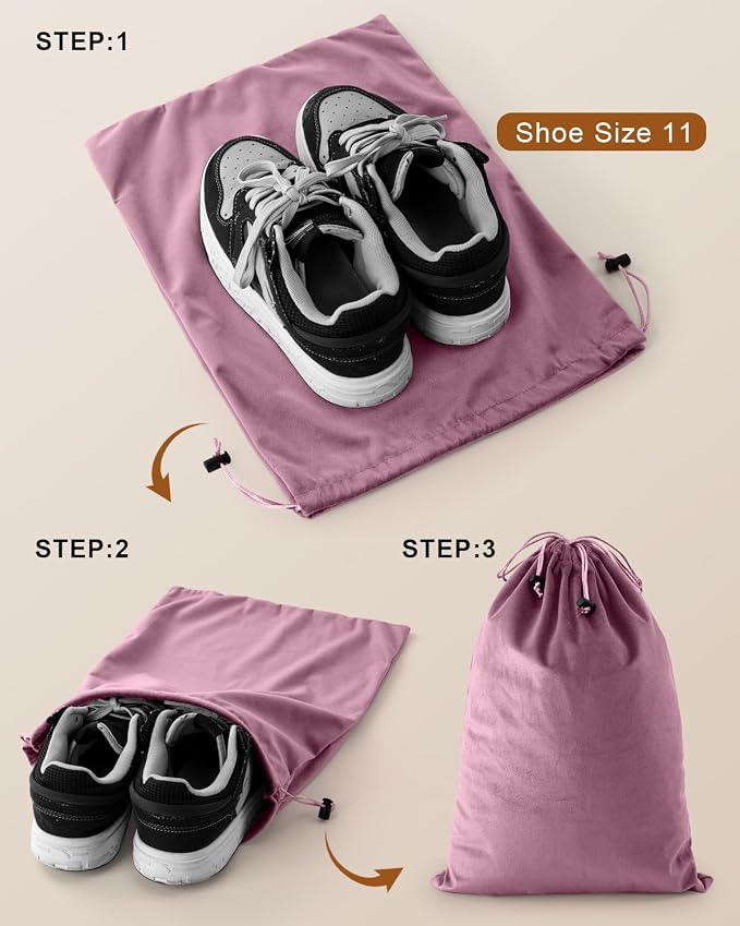 4 Pcs Shoe Bags for Travel, Dust Velvet Bags, Parfait Pink, 17.3x12.6 Inch | Washable & Reusable Travel Shoe Bags, Dustproof Shoe Bags with Drawstring Closure, Suitable for Travel, Home Storage - Image 2
