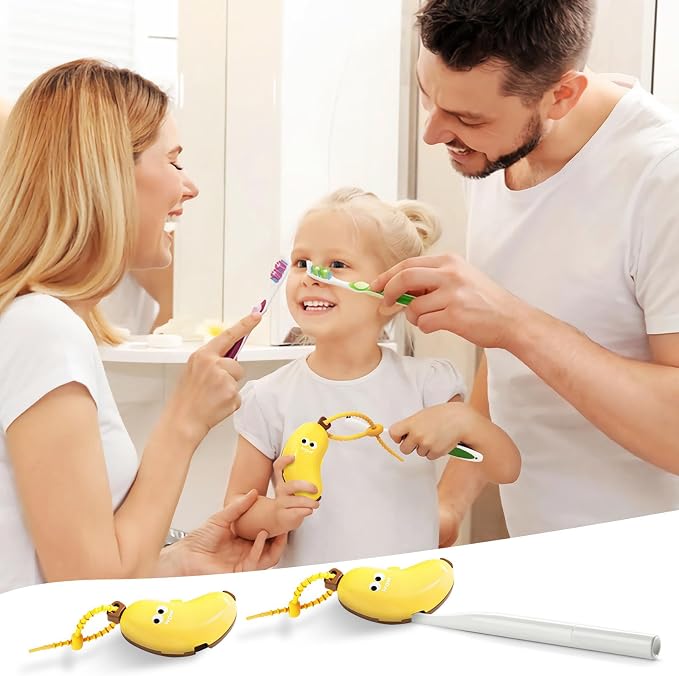 Banana Toothbrush Case, 2 Pack Portable Travel Toothbrush Holder with Silicone Paste Dispenser, Hanging Toiletry Organizer for Travel, Camping, Outdoor (Yellow) - Image 7