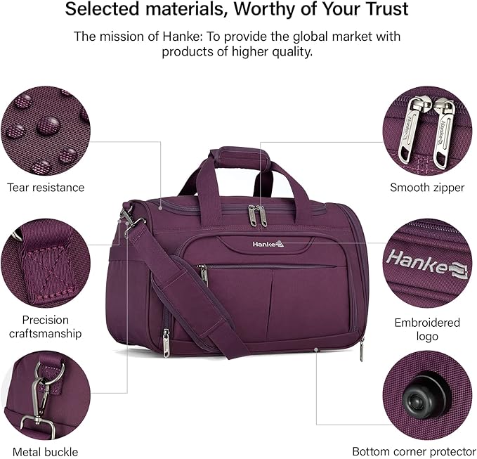 Hanke Carry On luggage Bags for Travel, Large Foldable Duffle Bag for Travel, Softside Lightweight Travel Bag Carry On Bags for Airplanes Women, Travel Tote Bags for Women Men.（Purple） - Image 6