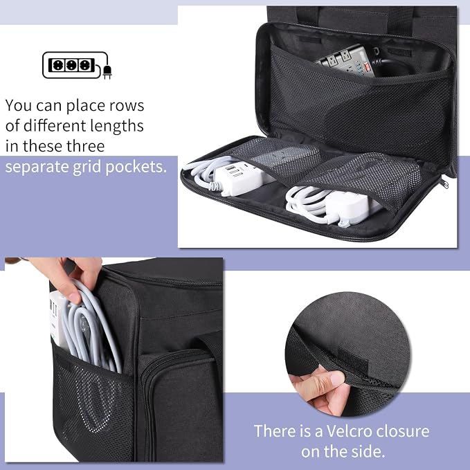 Cable Organizer Bag,Cable Management Box Cord Organizer Case | Electronics Cord Storage Bag with Adjustable Divider Large Cable Storage Bag Carrying Case for Cable, Cord,Power Strip - Image 2