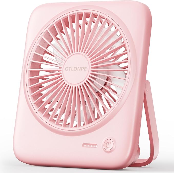 Otlonpe Personal Portable Desk Fan, 4000mAh Small Rechargeable Portable Fan Battery Operated & USB Powered for Travel Sleeping Bedroom Office Home Table, Cordless, Quiet, 4-Speed, 6.5 Inch (Pink) by OTLONPE