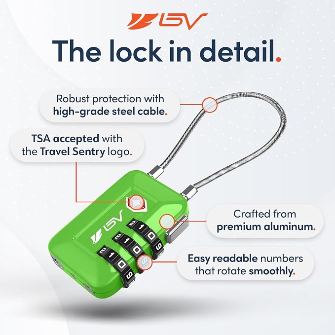 TSA Accpeted Luggage Travel Lock, Set-Your-Own Combination Lock for School Gym, Golf Bag, Locker, Luggage Suitcase Baggage Locks, Filing Cabinets, Toolbox, Case (Green, 2 Pack) - Image 7