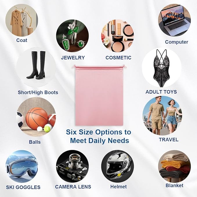Microfiber Drawstring Bags, Multi-Size Soft Protective Pouches for Shoes, Ski Goggles, Sunglasses, Handbags & Camera Lenses - Image 2