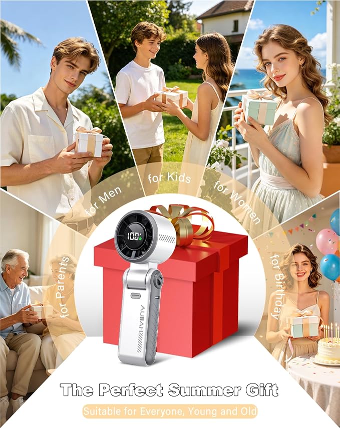 Portable Handheld Turbo Fan - 5 Speed Mini Personal Fan with Strong Airflow, Foldable 3 in 1 Rechargeable Battery Operated Trave Essentials Hand Fans for Indoor/Outdoor Use, White - Image 8