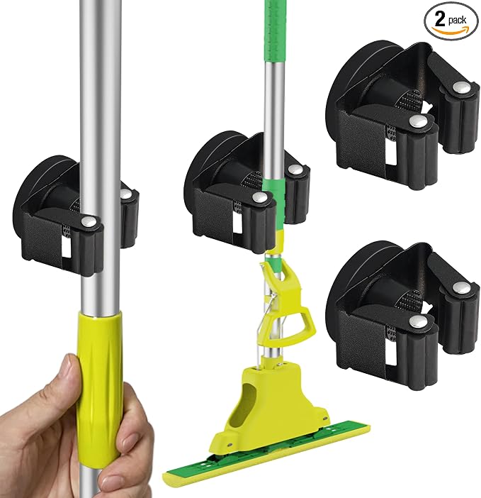 ULIBERMAGNET Magnetic Mop Broom Holder,Heavy Duty Movable Magnetic Broom Holder Rack,Anti-slip Wall Mounted Utility Storage Mop Shovel Gripper Hanger for Garage, Kitchen, Laundry, Garden(2 Pack/Black) by ULIBERMAGNET