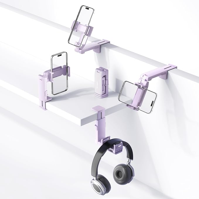 Perilogics Gen 2 Airplane Phone Holder Mount, Travel Phone Stand, Purple | Upgraded Silent Hinge, 360° Adjustable, Compact Size, Wider Clamp Fits iPhone, Android & Gaming Devices - Image 8