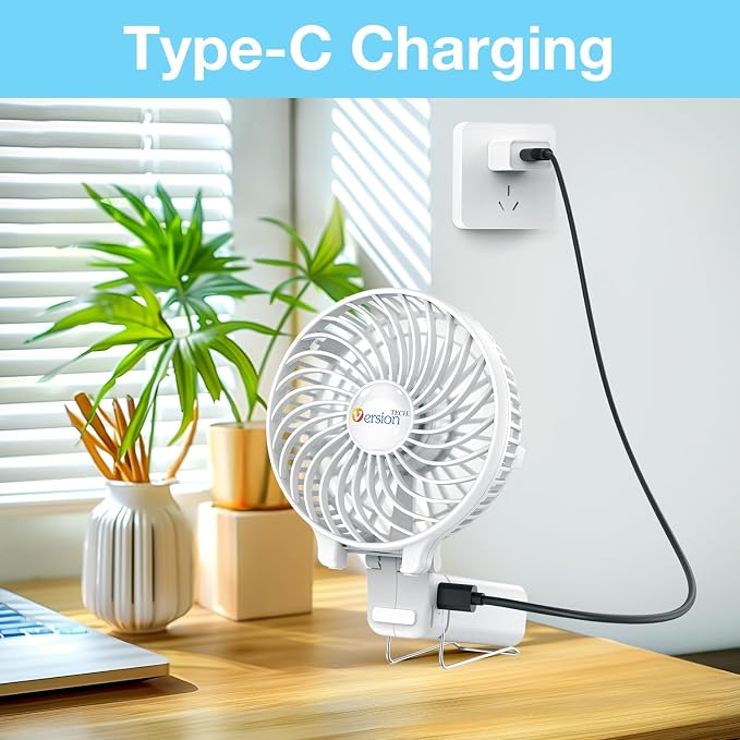 VersionTECH. Portable Handheld Fan, Powerful+Durable+4000mAh+180° Foldable, Mini Table Fans with USB Rechargeable Battery Operated Cooling Accessories for Personal Use, Travel, Office White - Image 8