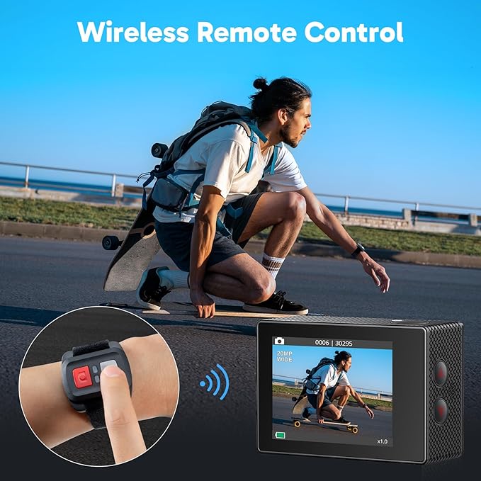 AKASO EK7000 4K30fps Action Camera with Mini Selfie Stick Tripod and Carrying Case Bundle EIS 131ft Waterproof Camera 4X Zoom Remote Control 20 MP Underwater Camera - Image 7