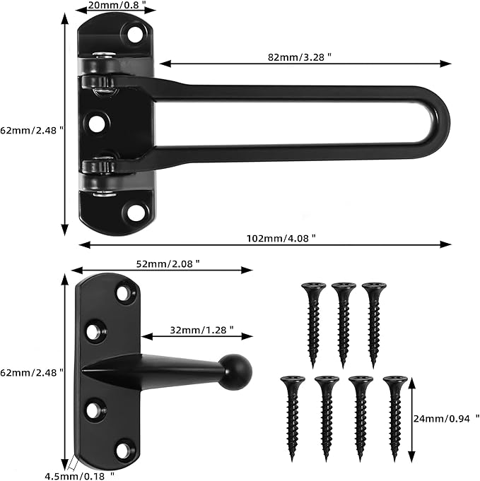 Alise Swing Bar Door Lock,Door Lock for Front Doors and Inside Doors,Black | Security Door Guard Latch for Kids Safety Home Security,Hotel Latch Lock Front Door Child Lock - Image 2