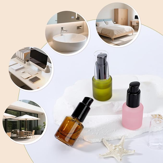 Segbeauty 0.5oz Frosted Glass Pump Bottle Dispenser, 3pcs Empty Travel Size Bottles with Pump, 15ml Refillable Travel Lotion Container, Mini Liquid Containers for Creams Oils Bottle in Mixed Color - Image 6