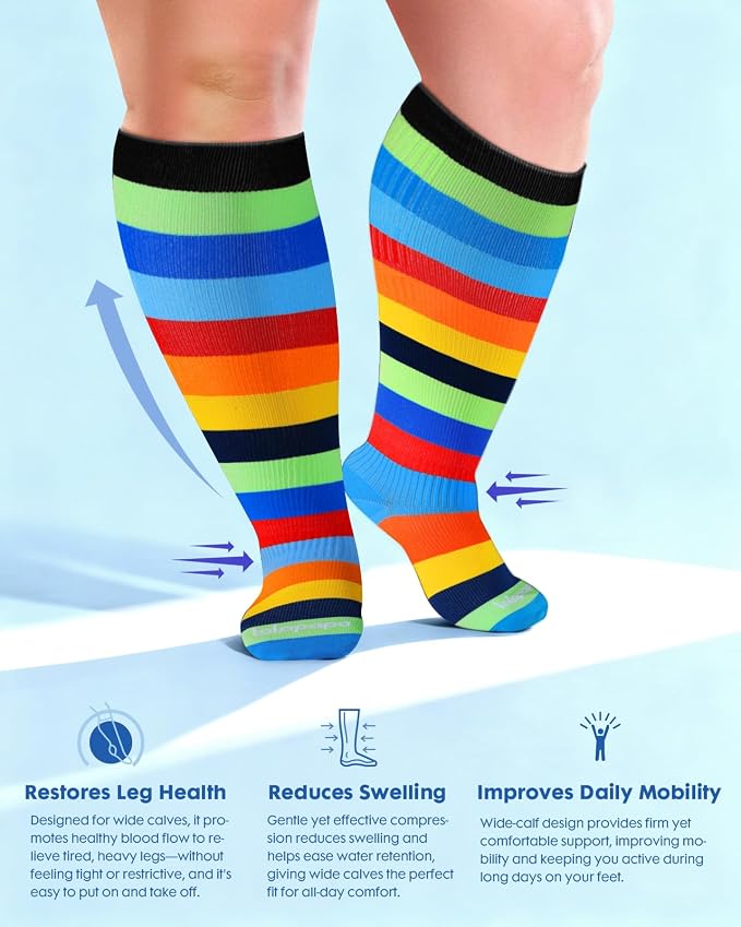 3-Pair Wide Calf Compression Socks for Women | 20-30mmHg Graduated Support, Easy On & Off, Knee High Length, Ankle Support, Travel Nurse Daily Wear, Cute Patterned - Image 6