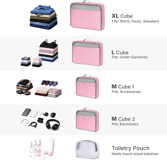Traveler's Choice Cloverland Packing Cubes, 5-Piece Set, Pink - Image 5