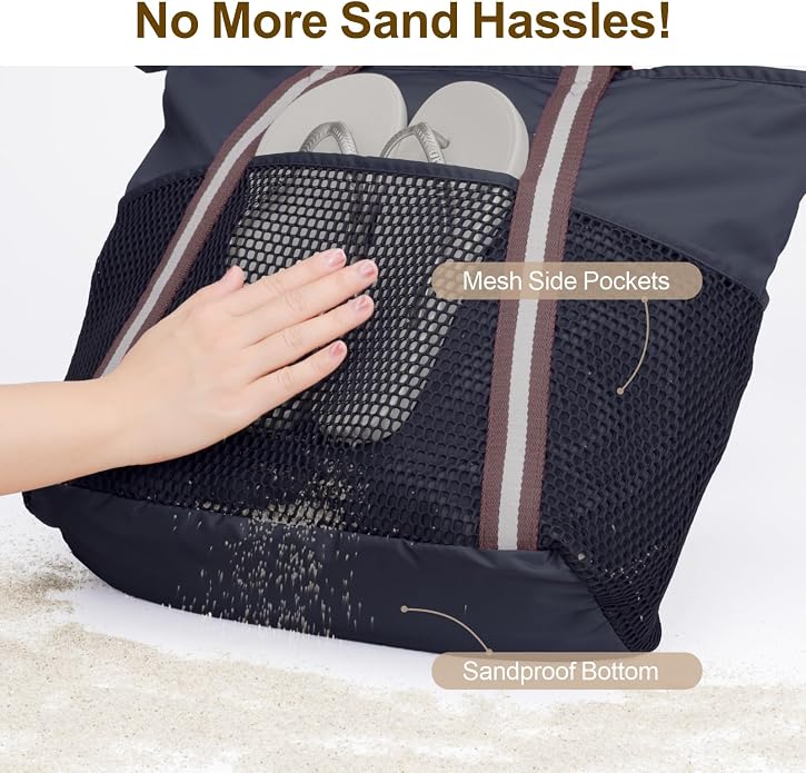 F-color Waterproof Beach Bags for Women - Machine Washable Travel Tote Bag with Zipper Cruise Swim Vacation Essentials - Image 5