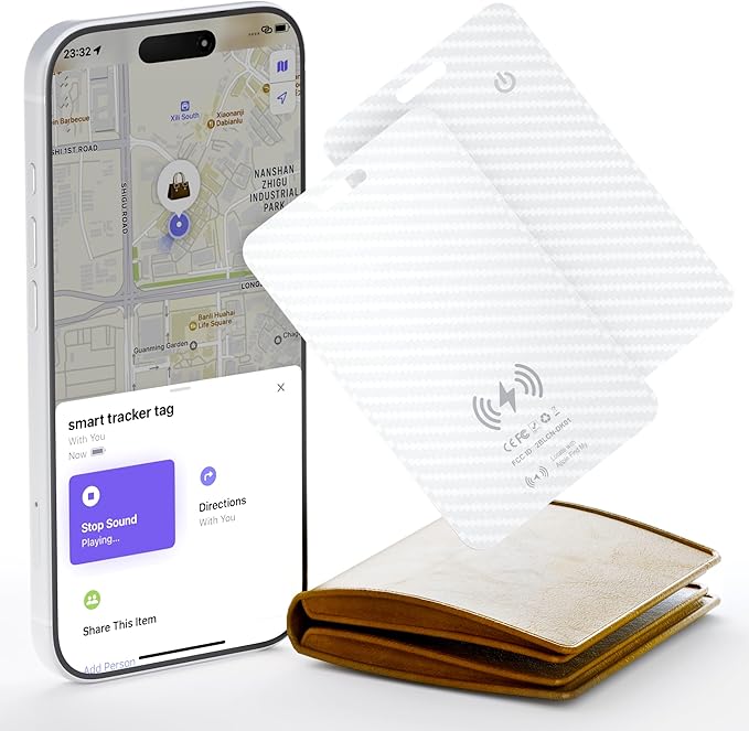 2-Pack Wallet Tracker Card [Apple MFi Certified] (iOS Only), Rechargeable Ultra-Thin Finder 0.07in Bluetooth Air Tracker Tags Smart Finder for Apple Find My IP68 Waterproof for Wallets, Passport,Bags by QUICKHORSE