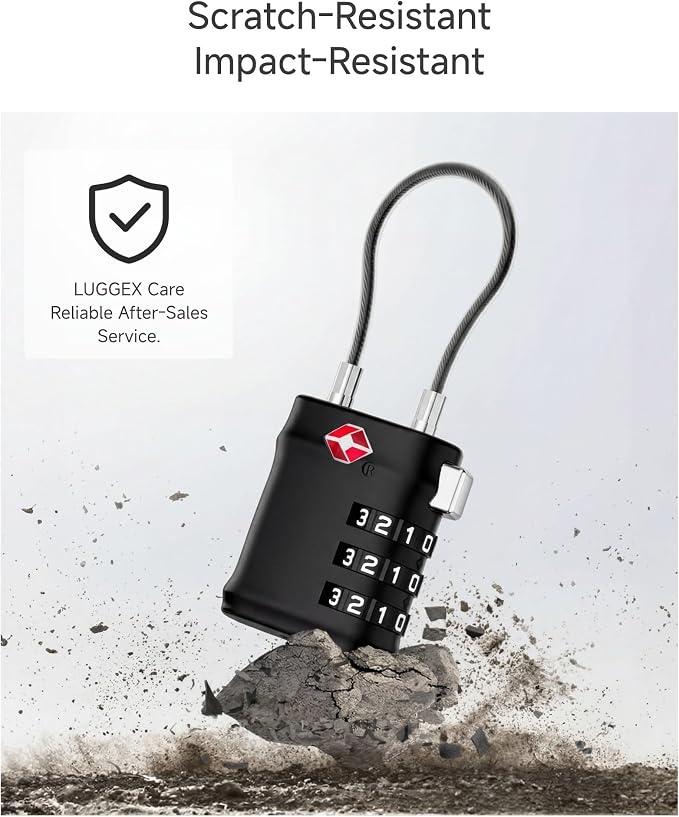 LUGGEX 4 Pack TSA Locks for Luggage, Luggage Locks TSA Approved | Suitcase Locks in Gift Box, Ultra-Light 33g Combination Cable Locks, Easy-Read Dials for Suitcase Backpack Gym, Black-Silver - Image 4