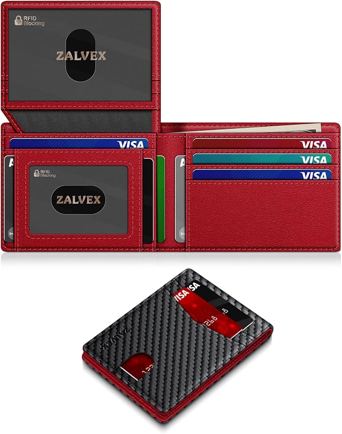 Wallet for Men Slim RFID Blocking Leather Credit Card Holder Wallet for 14 Cards, Bifold Minimalist Thin Wallet with 2 ID Windows & Cash Slot, Front Pockt Carteras Para Hombres, Birthday Gifts for Men | 14 Cards Bifold Minimalist Thin Wallet with 2 ID ... by ZALVEX