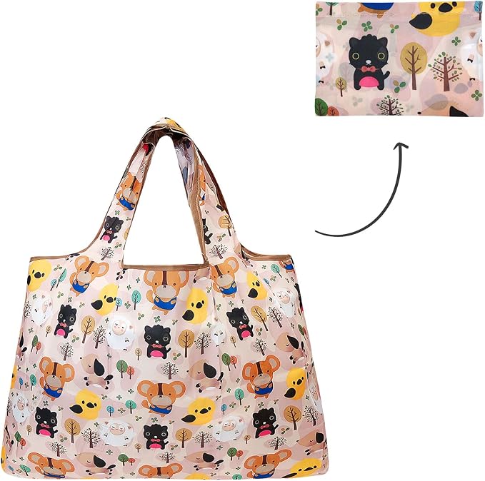 allydrew Large Foldable Tote Nylon Reusable Grocery Bags, Cutie Animals - Image 5