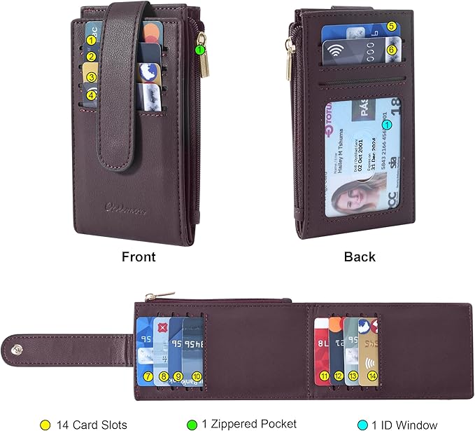 Chelmon Women's RFID Slim Card Holder Wallet | Thin Bifold Multi Card Case with Zipper Coin Pocket Purse for Women(Wine Red) - Image 4