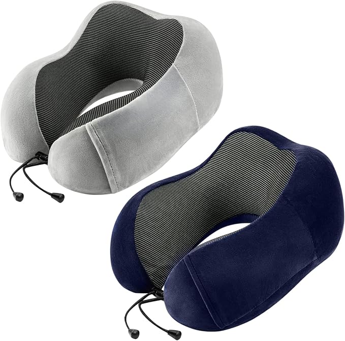 urnexttour Neck Pillow Airplane Travel Pillow 2 Pack Grey and Blue | Memory Foam Soft Support Travel Neck Pillow for Travelling, Sleeping Rest, Car, Train and Home Use by Urnexttour
