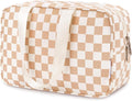Narwey Large Travel Toiletry Bag Women, Checkered Makeup Bag with Handle, Portable Make up Cosmetic bag Organizer, Travel Bag for Toiletries, Skincare, Medicine, Essentials (Light Checkerboard, Large) by Narwey