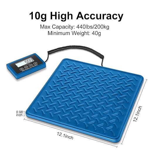 Fuzion Shipping Scale, 440LB x 10g Postal Scale, Hold & Tare Function | Durable Alloy Steel Platform, Heavy Duty Scale for Packages, Luggage, Large Floor Scale Battery and AC Adapter Included - Image 2