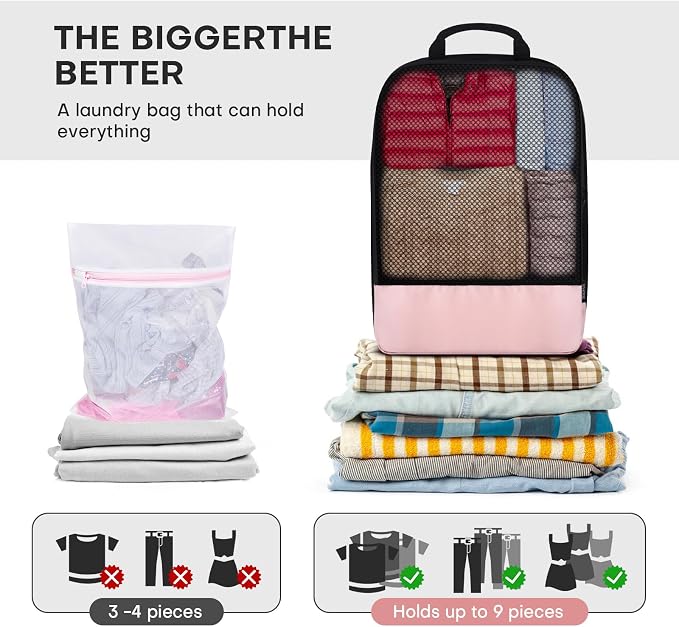 4 PCS Set Compression Packing Cubes for Travel, Lightweight Packaging Organizer Bags for Carry On Space Saving, Travel Essentials Cubes for Suitcase Backpack, Pink - Image 4