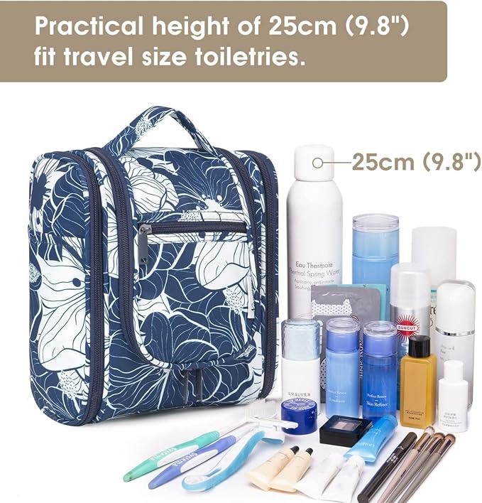 Narwey Small Hanging Travel Toiletry Bag Cosmetic Make up Organizer for Women and Men (Medium, Blue Lotus) - Image 5