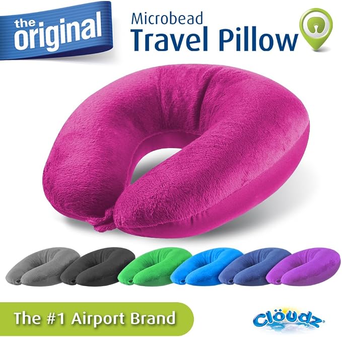 Dual Comfort Microbead Airplane Travel Neck Pillow. Soft Cozy Plush Fabric on One Side, Cool Relaxing Spandex on The Other! Customize Your Comfort and Support at Home or On The Go! Bright Pink - Image 7