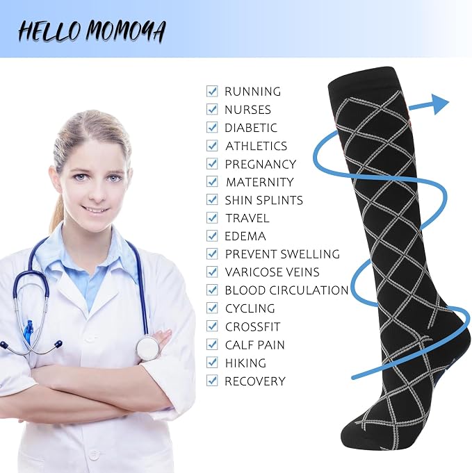 hello momoya Compression Socks for Women Men Circulation Knee High 8 Pairs for Nurses, Running, Travel, Athletic - Image 2