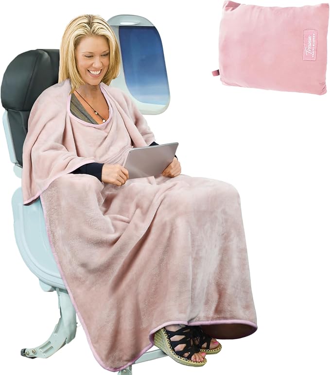Tirrinia Travel Blanket Airplane Office Poncho 4 in 1 Premium Cozy Fleece Portable Poncho Blankets with Built-in Bag, Pocket by Tirrinia