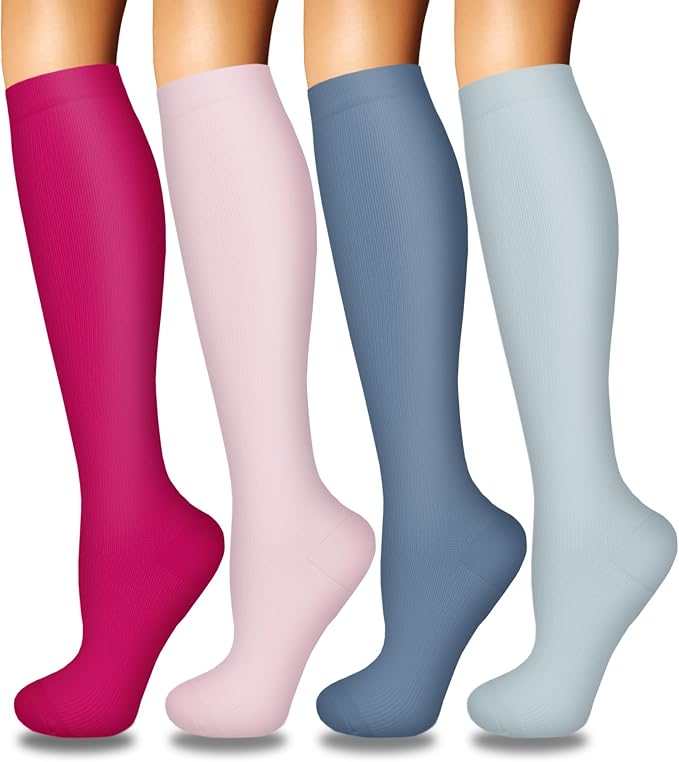 4 Pairs Compression Socks for Women Circulation-Best Support for Nurses,Running,Athletic,Travel by Iseasoo