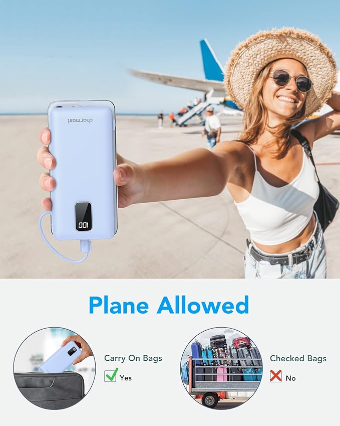 charmast Portable Charger with Built-in Cables and AC Wall Plug | 10000mAh Power Bank with 4 Outputs,USB-C & USB-A Battery Pack,Slim Travel Phone Charger for iPhone,iPad,Samsung,Android - Image 5