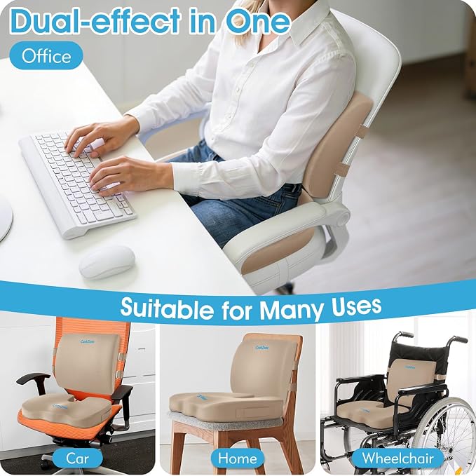 CushZone X-Large Seat Cushion and Lumbar Support Pillow for Office, Khaki | Thick Memory Foam for Sciatica Pain Relief & Posture Correction, Non-Slip Chair Cushions for Car, Wheelchair and Travel - Image 5