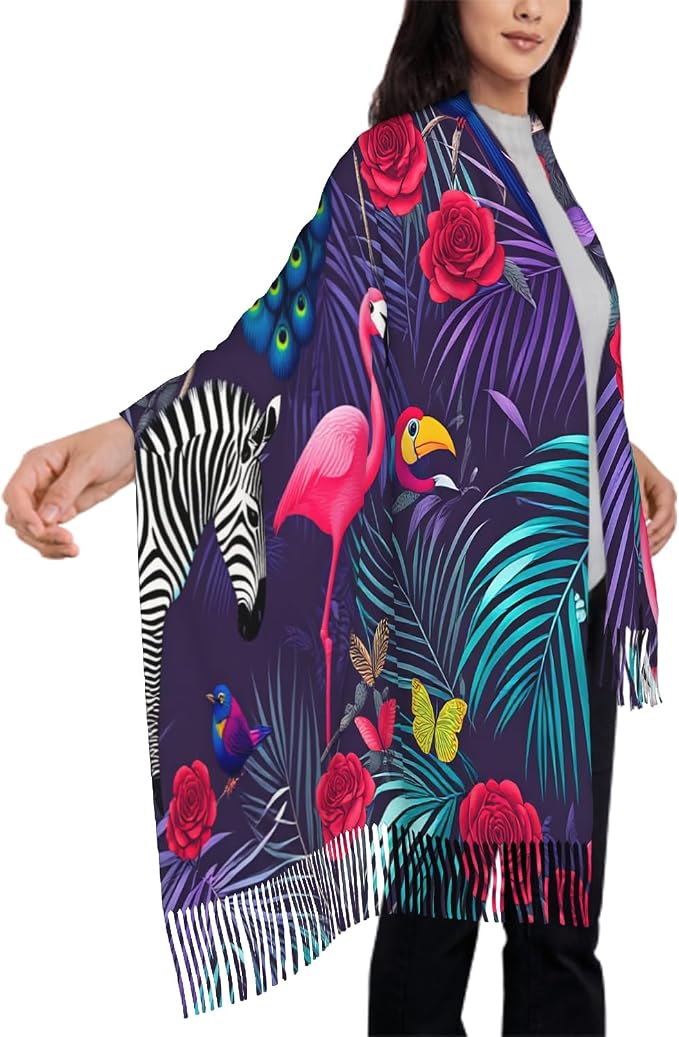 IBILIU Oversize Scarf for Women Floral Flower Purple Prune Color Scarf Tassel Scarves Fall Winter Shawl Wraps - 77.6 x 28.3in - Image 4