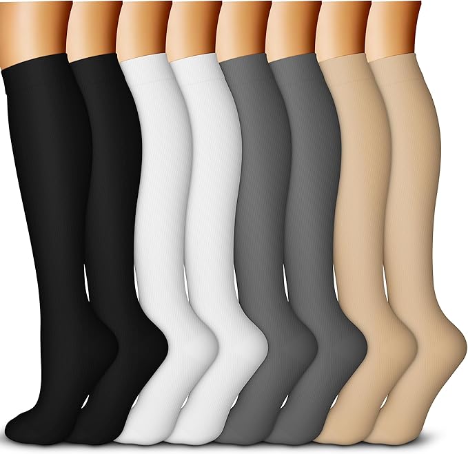 QUXIANG Copper Compression Socks for Women & Men Circulation (8 Pairs) - Best for Running Athletic Cycling - 15-20 mmHg by QUXIANG