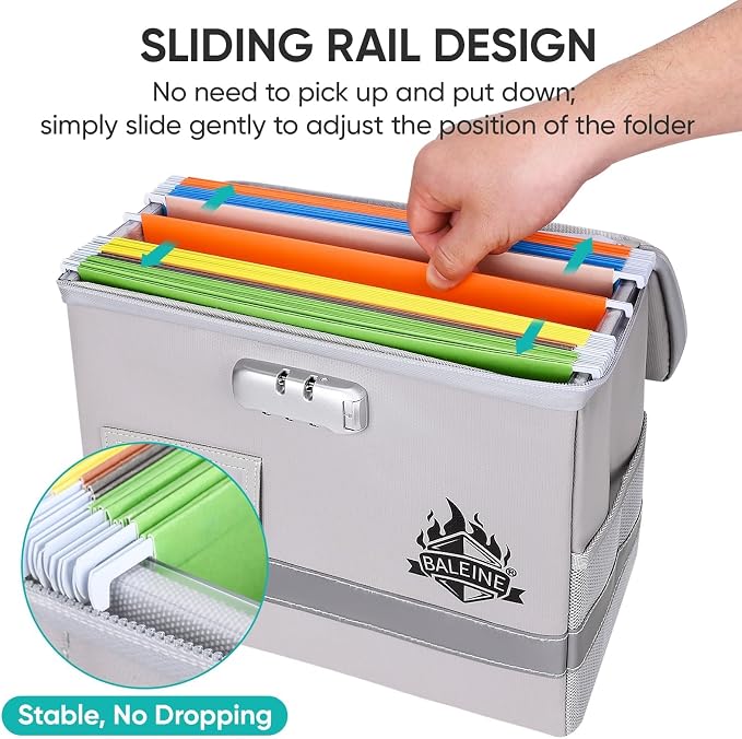 BALEINE Fireproof Document Box with Lock, Portable Fireproof Document Bag Waterproof Fire Proof File Boxes for Documents, File Organizer Box for Important Paperwork (Silver, 12.5''x10.5''x6'') - Image 3