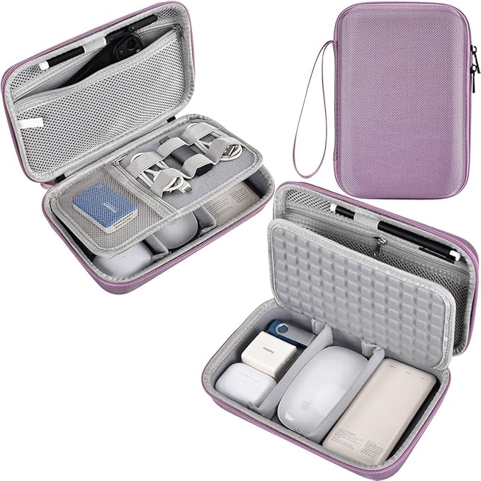 Hard Electronics Organizer Shockproof Carrying Case for MacBook Power Adapter Chargers Cables Power Bank Apple Magic Mouse Apple Pencil USB Flash Disk SD Card Hard Drive Accessories Bag, Purple by Unknown